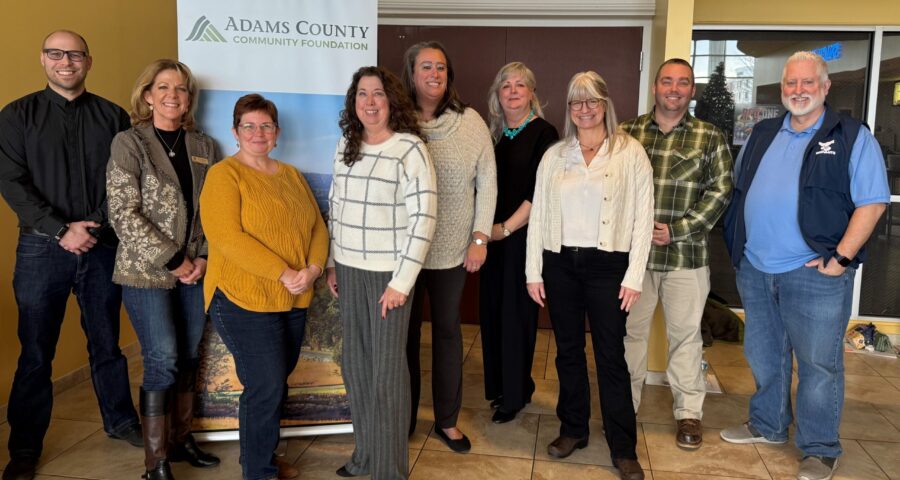 PHOTO CAPTION: Adams County Community Foundation Adams County Grant Award recipients: (LtoR) Pastor Chris Suehr, Holy Trinity Lutheran Church; Pam Hoffman, Shining Stars Therapeutic Riding Programs;  Christine Wilt, The Arc of York & Adams County; Megan Shreve, SCCAP; Laura McMahon, United Way of Adams County; Elida Murray, Adams County Children’s Advocacy Center; Susan Cann, Hoffman Homes for Youth; Brandon Gething, Children’s Aid Society; Trent Davis, Servants, Inc.